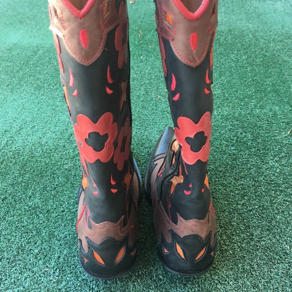 NWT Jeffrey Campbell Looney Patch Western Boot Leather Brown 6.5 - Picture 7 of 14